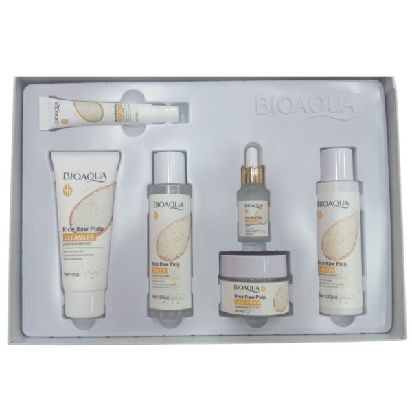 BIOAQUA Rice Raw Pulp Skincare Set 6 in 1 – Cleanser, Toner, Lotion, Cream open pic