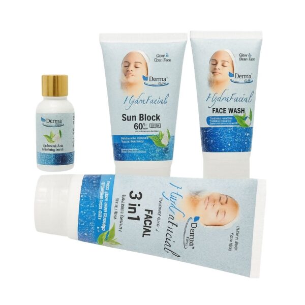Derma Glow HydraFacial Brightening Glow Kit 4 in 1 Face Wash, Sunblock, Serum open pic