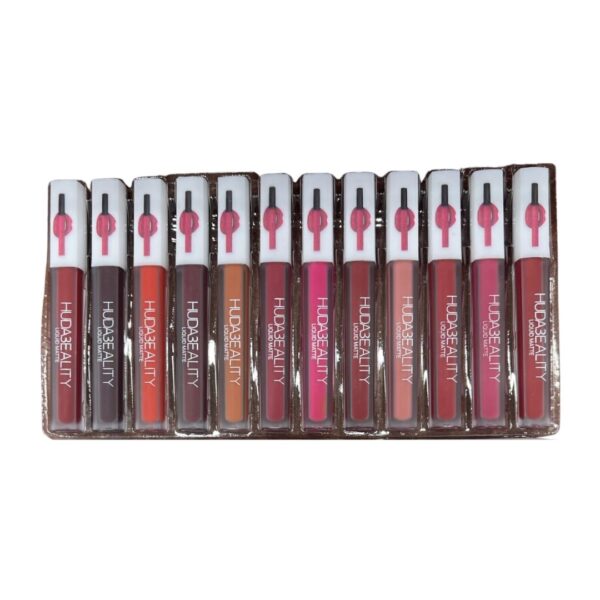 Huda Beauty 12 Piece Matte Liquid Lipstick Collection open