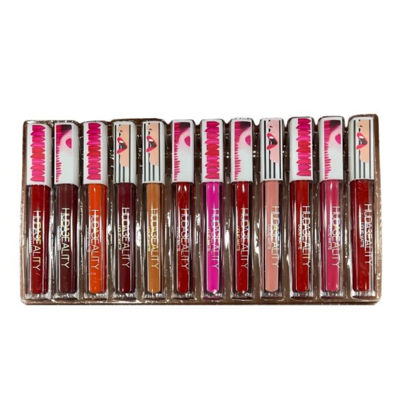 Huda Beauty 12-Piece Matte Liquid Lipstick & Lip Gloss Collection open