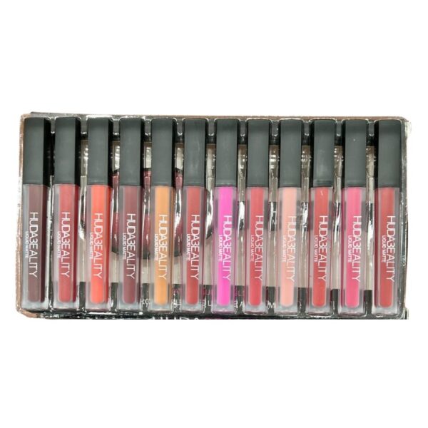 Huda Beauty Matte Liquid Lip Gloss Set 12 Long Lasting Shades open