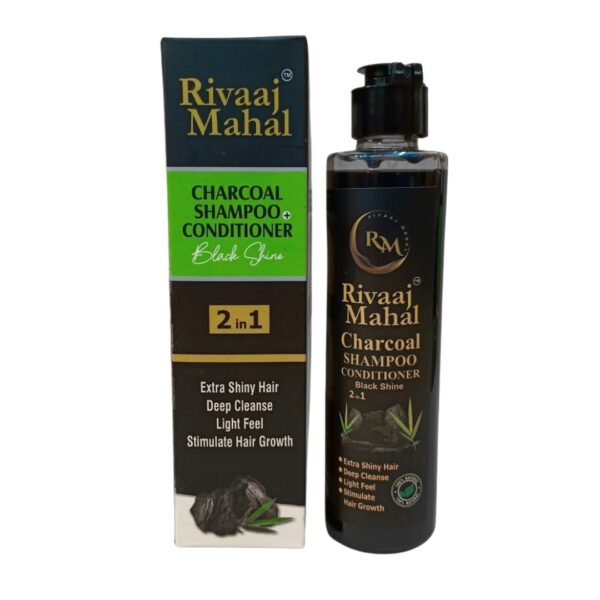 Rivaaj Mahal Charcoal Shampoo Conditioner Black Shine 2 in 1 Extra Shine and Hair Growth