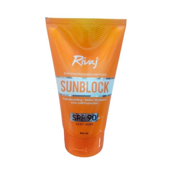 Rivaj Sunblock SPF 90 Cream Water Resistant UVA UVB Protection 100ml