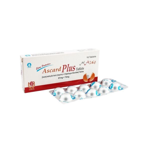 ATCO Ascard Plus Tablets 10 Pack (Aspirin 81mg + Clopidogrel 75mg)