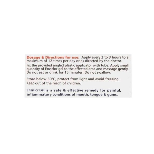 Enziclor Gel 50g (Benzydamine Hydrochloride – Anti-Inflammatory & Analgesic) Back side of the box