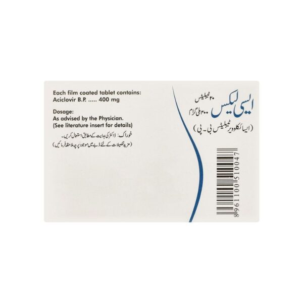 Ferozsons Acylex 400mg (Aciclovir Tablets B.P.) – 20 Pack Box back