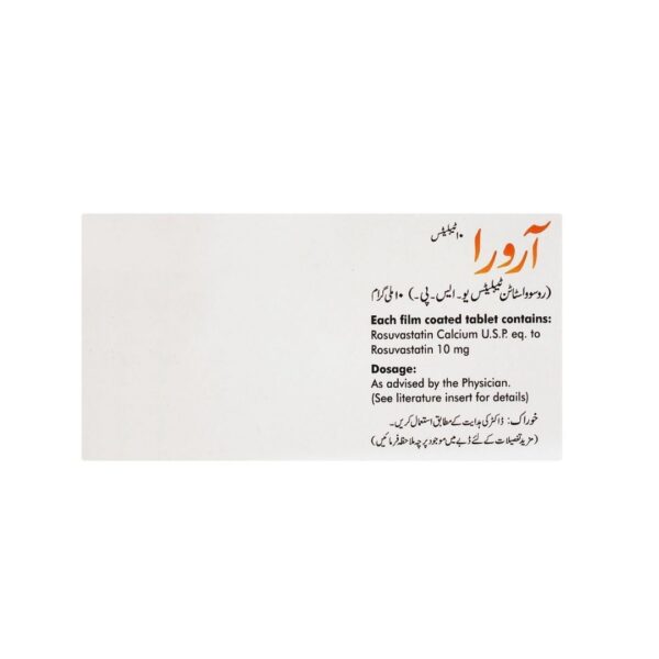 Ferozsons Aurora 10mg (Rosuvastatin Tablets U.S.P.) – 10 Pack Box back side