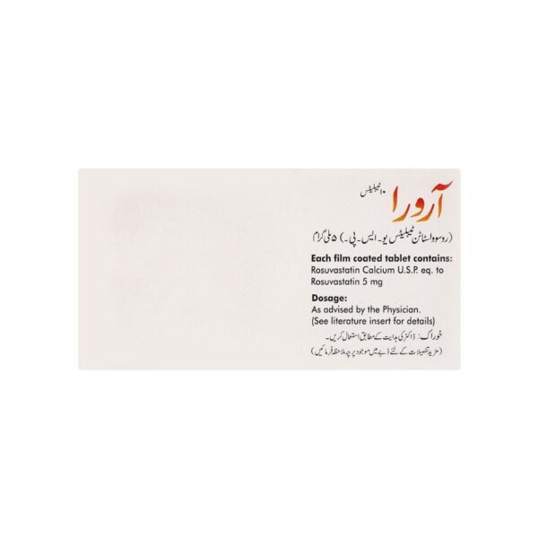 Ferozsons Aurora 5mg (Rosuvastatin Tablets U.S.P.) – 10 Pack Box Back side