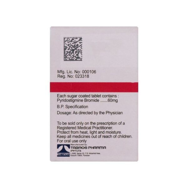 Amygra 60mg Tablets 20-Pack Tabros Pharma (Pyridostigmine Bromide, Anticholinesterase) Box