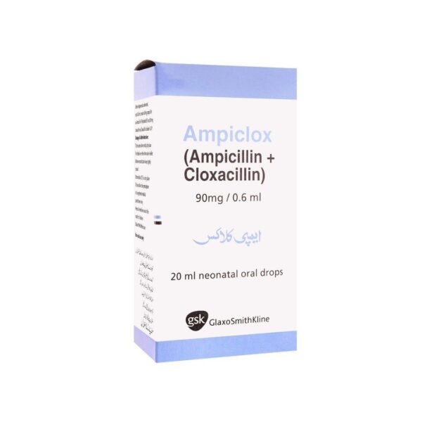 GSK Ampiclox Neonatal Oral Drops (Ampicillin + Cloxacillin) 90mg0.6ml – 20ml Front Box