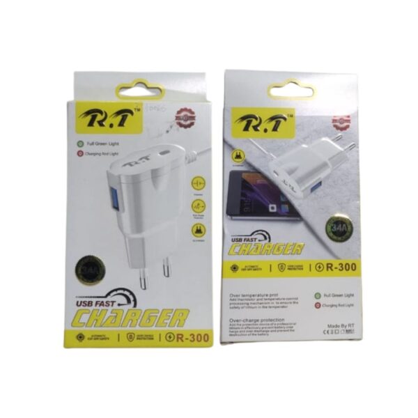 R.T R-300 3.4A USB Fast Charger with LED Indicator and Safety Protection