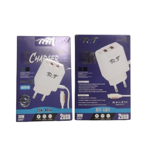 R.T RT-181 30W Dual USB Fast Charger with Auto-ID Smart Charging