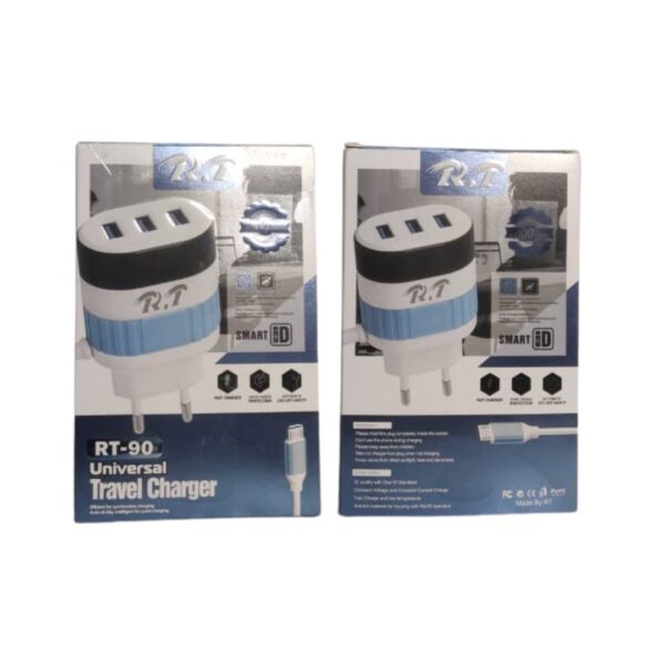 R.T RT-90 Universal Travel Charger 3USB Smart ID Fast Charging Adapter