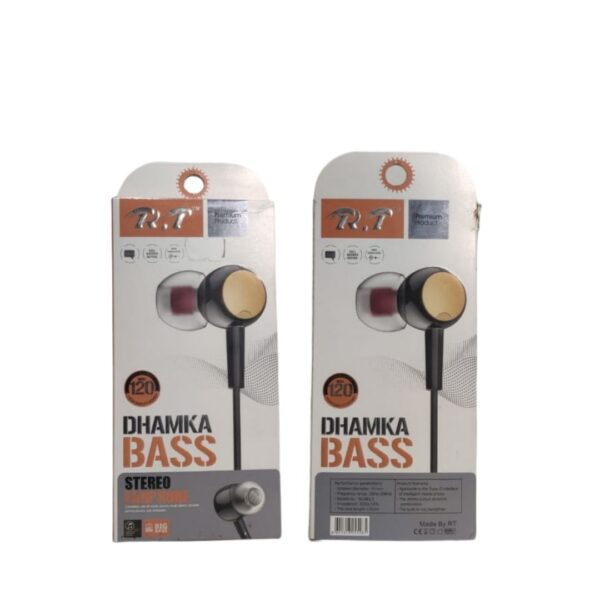 RT Dhamka Bass Stereo Earphones with Mic – Deep Sound & Comfort Fit